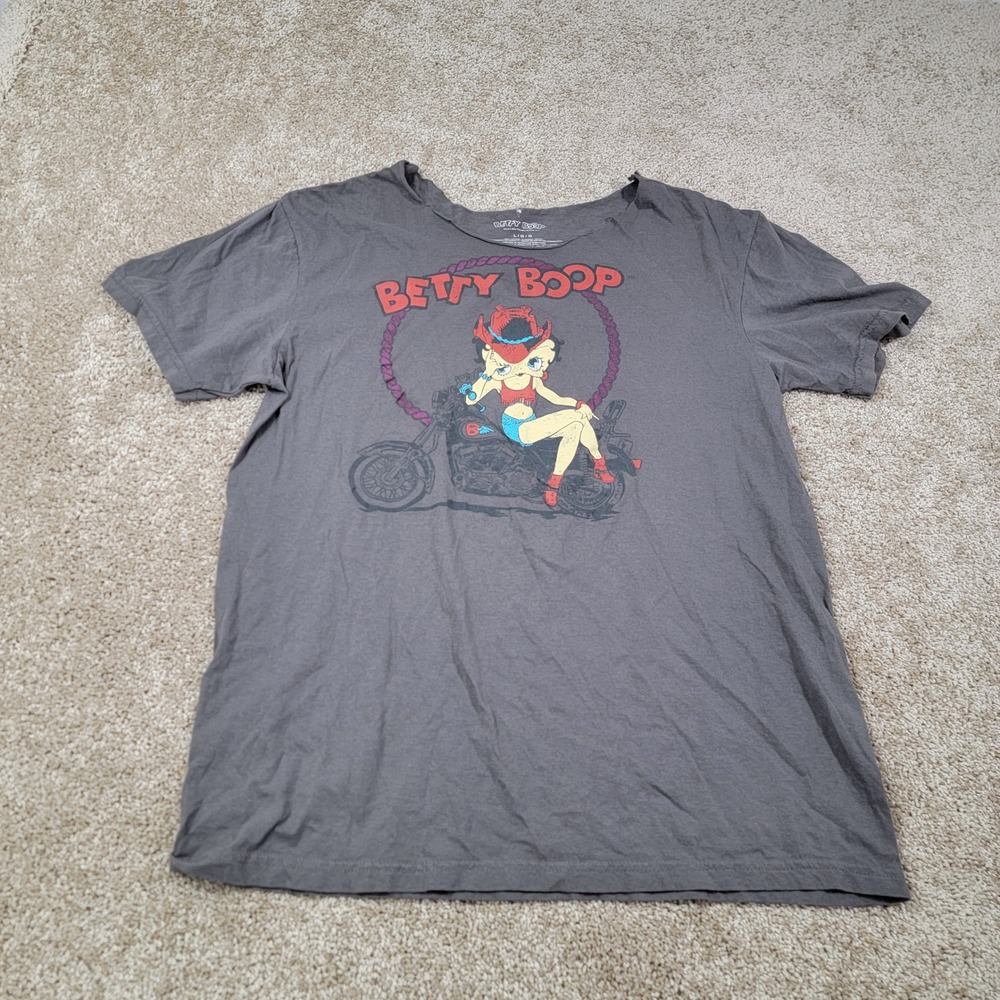 Betty Boop Women's Graphic T-Shirt Motorcycle Ride Short Sleeve Size‎ Large Read